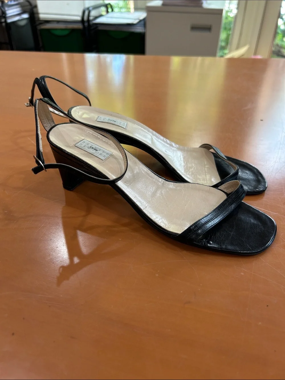 Barneys New York Black Leather Slingback Heels